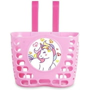 MINI-FACTORY Kid's Bike Basket, Pink Cute Lovely Unicorn Pattern Bicycle Front Handlebar Basket for Kid Girls