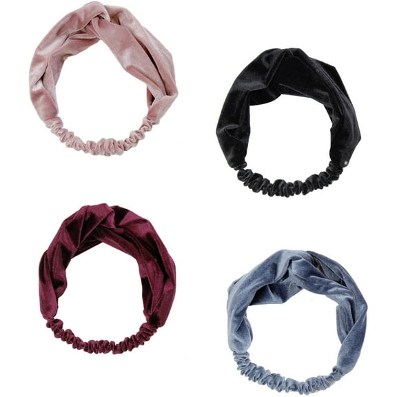 MINI-FACTORY Retro Style Elastic Twisted Headband Soft Silky Velvet Hair Wrap Accessories for Women - 4pcs