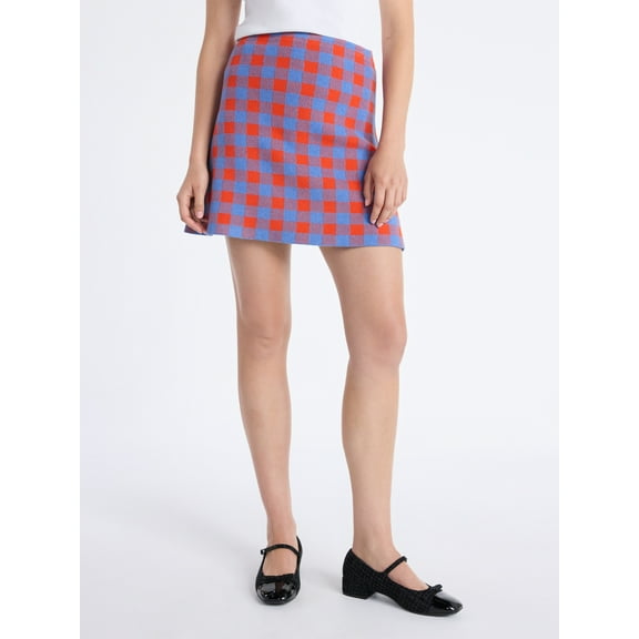 Free Assembly Women's Fit and Flare Plaid Mini Sweater Skirt, Sizes, XS-XXL