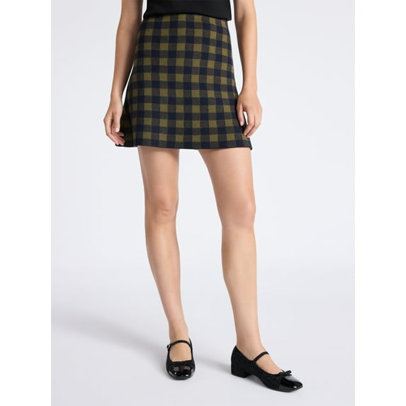 Free Assembly Women's Fit and Flare Plaid Mini Sweater Skirt, Sizes, XS-XXL