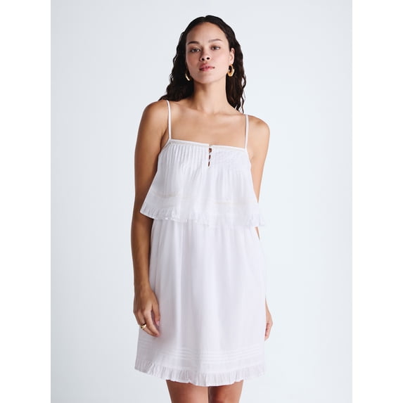 Scoop Women’s Flowy Cotton Mini Dress with Lace Trim, Sizes XS-XXL