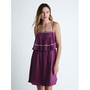 Scoop Women s Flowy Cotton Mini Dress with Lace Trim, Sizes XS-XXL