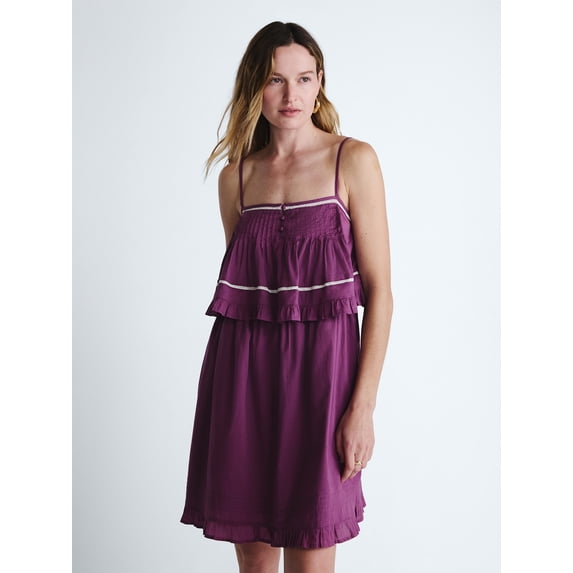 Scoop Women’s Flowy Cotton Mini Dress with Lace Trim, Sizes XS-XXL