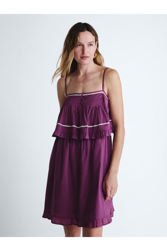 Women’s Flowy Cotton Mini Dress with Lace Trim, Sizes XS-XXL