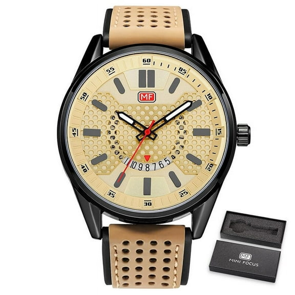 MINI FOCUS Fashion Casual Men Watches Top Brand Luxury Quartz Wristwatches Calendar Waterproof Leather Strap Relogio Masculino