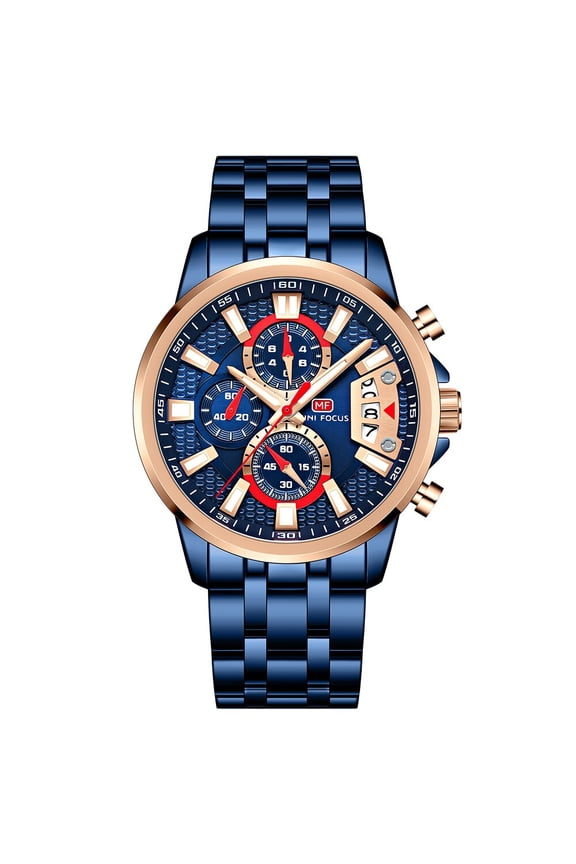 MINI FOCUS Fashion Men Watches Stainless Steel Luxury Brand Quartz Wristwatch Waterproof Sport Male Clock Relogio Masculino Blue