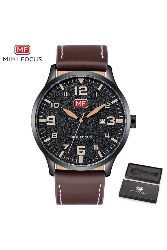 MINI FOCUS Fashion Men's Wristwatch Quartz Wrist Watch Men Waterproof Black Leather Strap Luxury Brand Watches Relogio Masculino