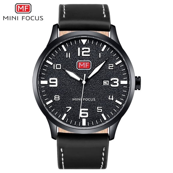 MINI FOCUS Fashion Men's Wristwatch Quartz Wrist Watch Men Waterproof Black Leather Strap Luxury Brand Watches Relogio Masculino