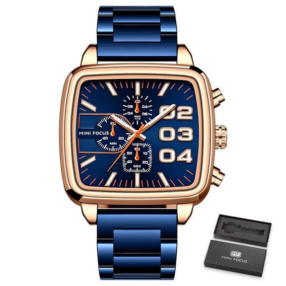 MINI FOCUS Fashion Mens Watches Luxury Brand Stainless Steel Chronograph Multifunctional Quartz Waterproof Luminous WristWatches