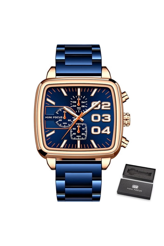 MINI FOCUS Fashion Mens Watches Luxury Brand Stainless Steel Chronograph Multifunctional Quartz Waterproof Luminous WristWatches