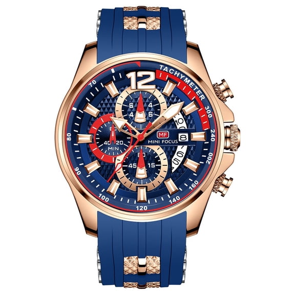 MINI FOCUS Fashion Watches For Mens Top Brand Luxury Quartz Waterproof Sports Wristwatches Relogio Masculino Blue Silicone Strap