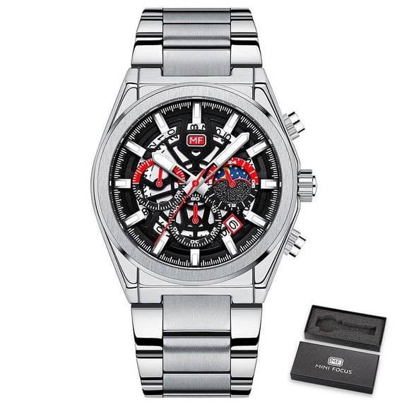 MINI FOCUS Luxury Brand Fashion Men Watches Stainless Steel Band Mens Wristwatch Quartz Watch Waterproof Relogio Masculino Blue