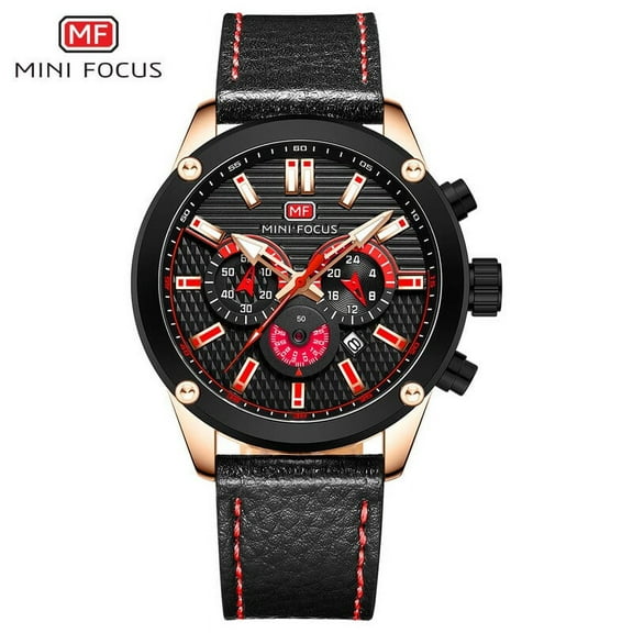 MINI FOCUS Watch Men Waterproof Black Leather Strap Luxury Brand Fashion Sport Montre Homme Wristwatch Quartz Relogio Masculino