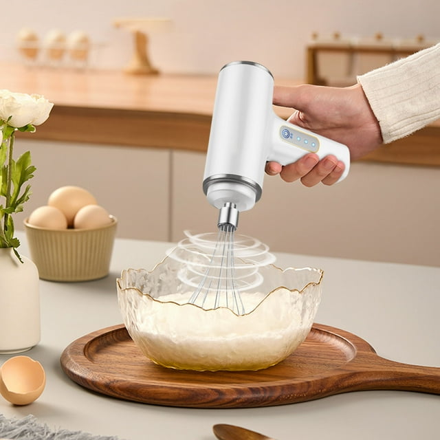 MINI Household Cordless Electric Hand Mixer,USB Rechargable Handheld Egg Beater with 2 Detachable Stir Whisks 4 Speed Modes,Baking At Home For Kitchen,Lightweight Portable Birthday Gifts for Women