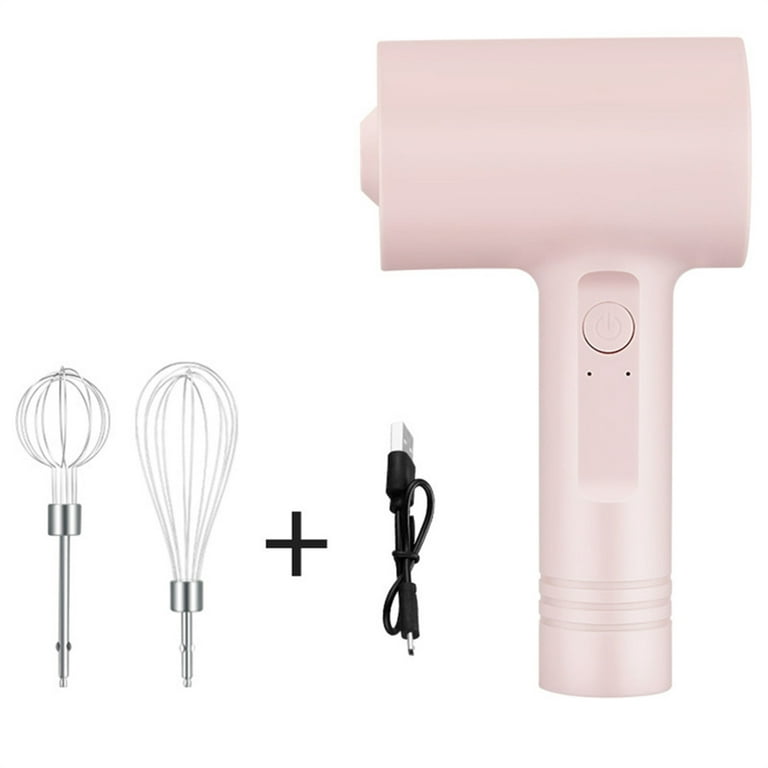 Mini Household Cordless Electric Hand Mixer USB Rechargable Handheld Egg Beater Pink 300g Double Stick