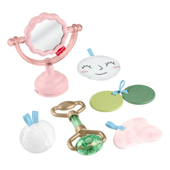 Fisher-Price Mini Me Moments Self-Care Sensory Set, 6-Piece Baby Rattle & Teether Toys
