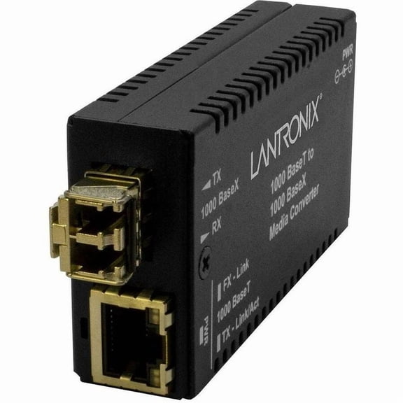 Lantronix M/GE-T-SX-01(LC) Transceiver/Media Converter - 1 x Network (RJ-45) - 1 x LC Ports - Multi-mode - 850 nm Fiber - Gigabit Ethernet - 1000Base-T, 1000Base-SX - 1000 Mbit/s - 0.55 km - AC/DC ...
