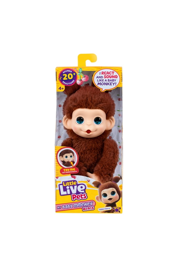 Baby Monkey Minis  Chikki Cherry. Interactive Pet Toy. 20+ Sounds & Reactions. Soft Brown Fur. 7.4" Tall. Collect All 3. Ages 4+