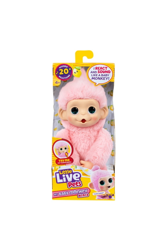 Baby Monkey Minis  Luna Lemon. Interactive Pet Toy. 20+ Sounds & Reactions. Soft Pink Fur. 7.4" Tall. Collect All 3. Ages 4+