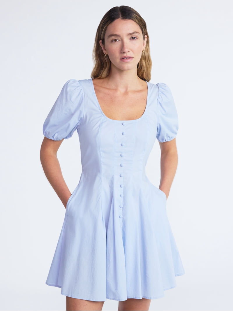 blue pleated mini dress MAKE IT WORK PLEATED MINI DRESS IN BLUE – AKIRA main image 0
