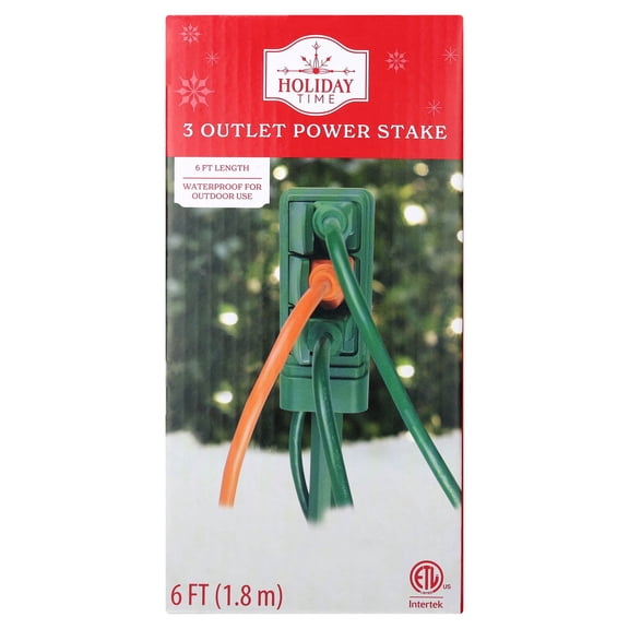 Outdoor 3-Outlet Power Stake, Green, 6', by Holiday Time