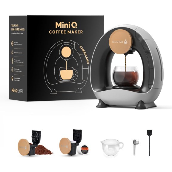 MINI Q 2-in-1 Single Serve Coffee Maker - Brew K-Cups or Ground Coffee (4-8 oz) - Compact Americano Coffee Brewer with Reusable Filter (Grey)