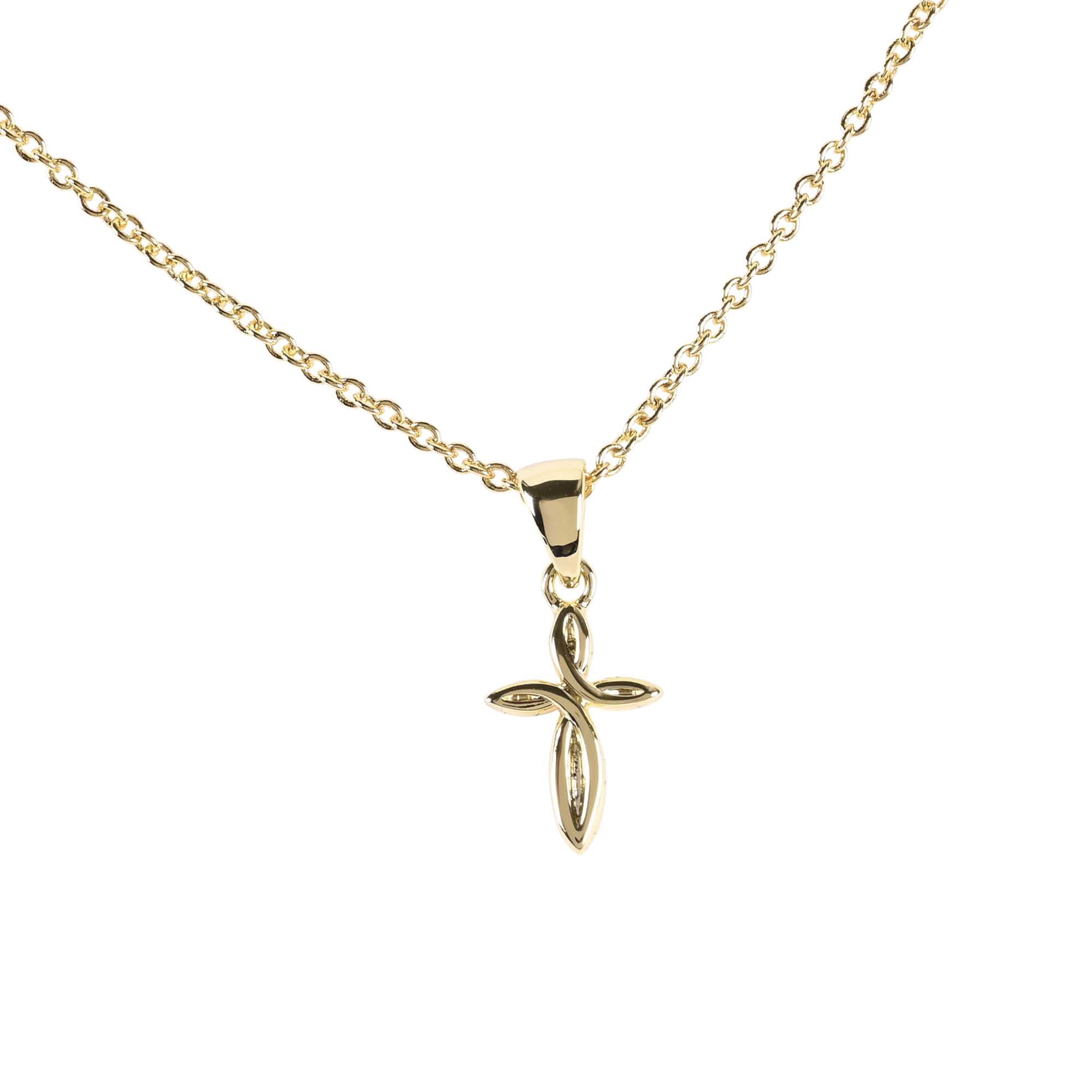 Dicksons 73-4883P Mini Twisted Ribbon Cross, Gold Tone 18 Inch, Plated Metal, Women's Everyday Necklace,