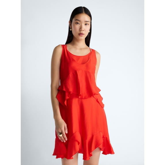 Devil Wears Prada Scoop Collection Women’s and Women's Plus Mini Ruffle Tank Dress, Sizes XS-4X