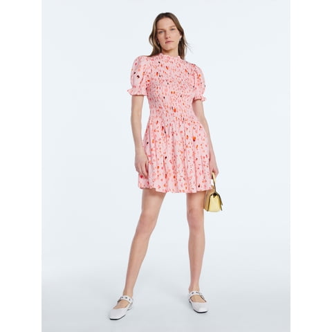 Women’s and Women's Plus Smocked Floral Mini Dress, Sizes XS-4X
