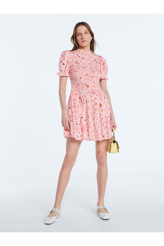 Women’s and Women's Plus Smocked Floral Mini Dress, Sizes XS-4X