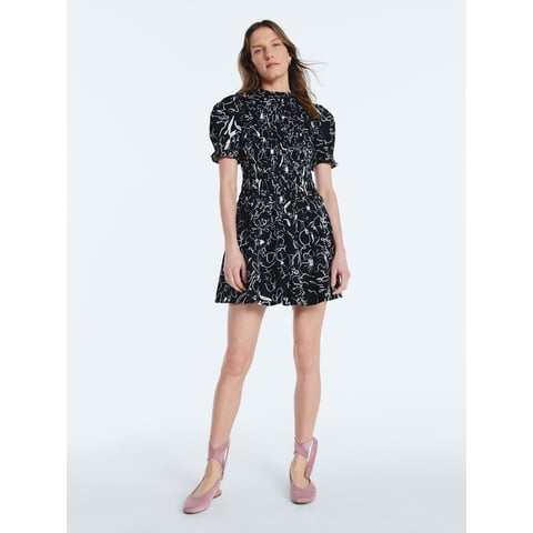 Women’s and Women's Plus Smocked Floral Mini Dress, Sizes XS-4X