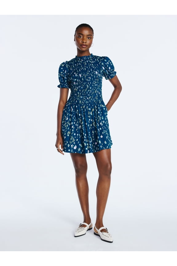 Women’s Smocked Floral Mini Dress, Sizes XS-4X