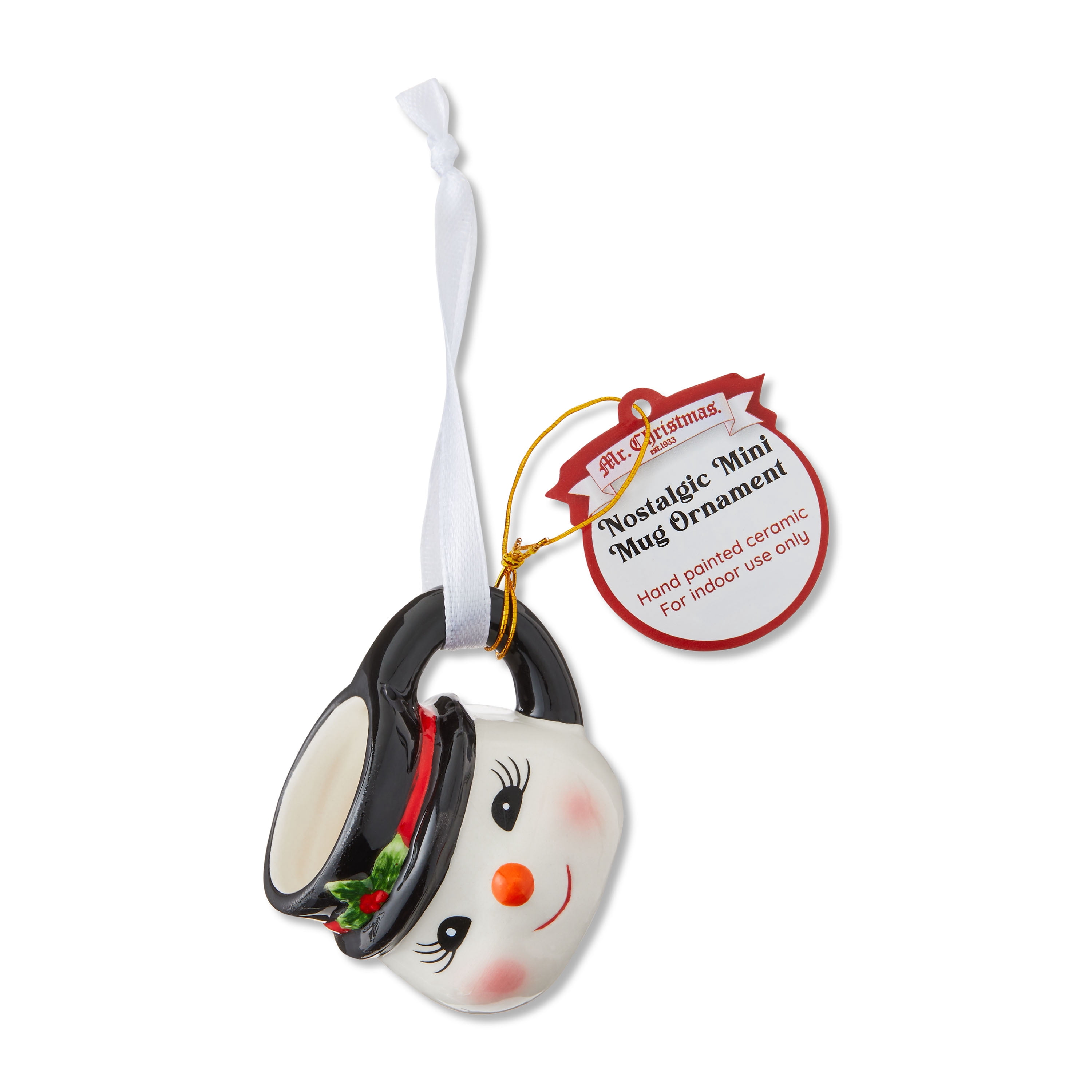 Mr. Christmas 1.5" Miniature Snowman Mug Hanging Ornament, White