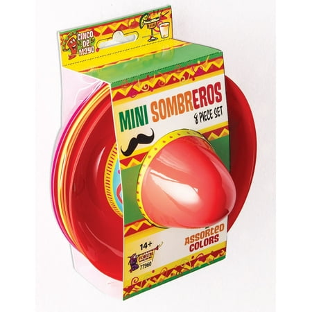 Forum Novelties Part 6 Pack Plastic Mini Sombreros Spanish Mexican Hats Cinco De Mayo Party Favors, One Size, Multicolor