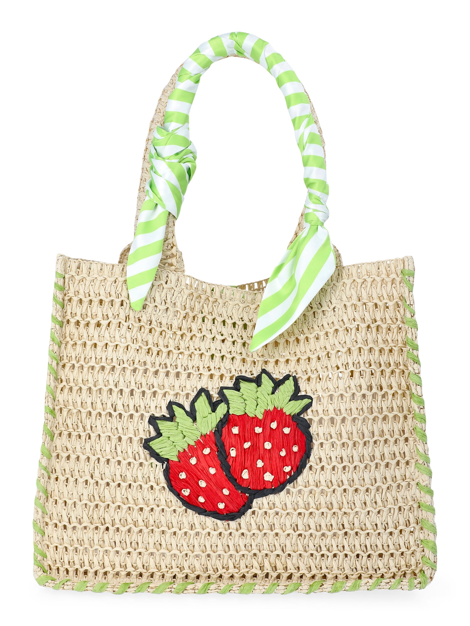 No Boundaries Women's Beach Icons Mini Straw Tote Bag, Natural