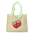 thumbnail image 1 of No Boundaries Women's Beach Icons Mini Straw Tote Bag, Natural with Strawberry Embroidery, 1 of 5