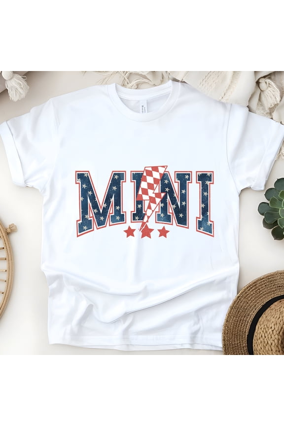MINI USA Matching Family Shirt, 4th of July Red White Blue Star Tee, White, Size M