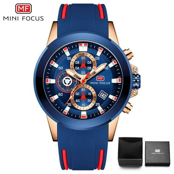 MINIFOCUS Fashion Wrist Watch Men Waterproof Multifunction Sport Clock Men's Wristwatch Quartz Luxury Brand Blue Silicone Strap