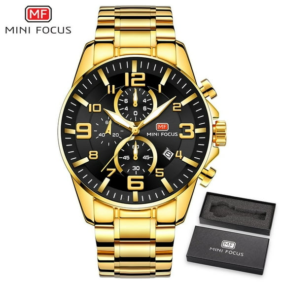 MINIFOCUS Men Watches Stainless Steel Gold Luxury Men's Wristwatch Quartz Wrist Watch Men Waterproof
