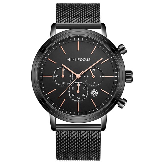 MINIFOCUS Men's Wrist Watches Luxury Men's Quartz Watch 30m Waterproof Blue Stainless Steel Mesh Strap
