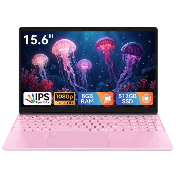 15.6" Laptop for Students & Home Office, Intel N5100, 8GB RAM, 512GB SSD, Windows 11 Pro, Backlit Keyboard, Fingerprint Reader, Lightweight, 2-Year Warranty
