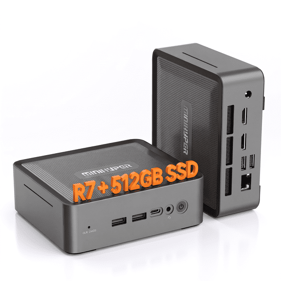MiniHyper Mini PC, AMD Ryzen 7 5825U 8-Core/16-Thread, 8GB RAM 512GB SSD, Triple 4K Display, WiFi 6, Windows 11 Pro