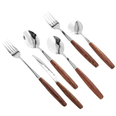 MINIKOKO Wooden Handle Cutlery, Knives, Forks, Spoons, Six Piece Set