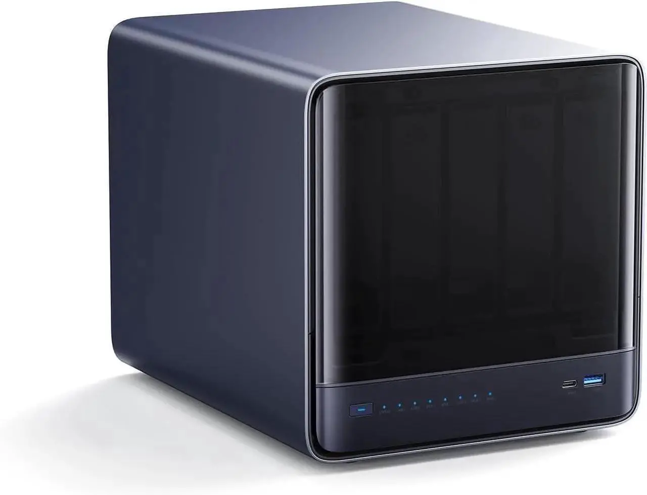 MINISFORUM N5 Air NAS with AMD Ryzen 7 255, 2X SODIMM DDR5-5600MHz, 64GB SSD, 1xHDMI+2xUSB4 Outputs, 5X HDD Slot, M.2 2230/2280/22110/U.2 Slots, 5GbE+10GbE LAN Port, RAID Support NAS