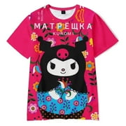 HONGLI MINISO 2024 Anime Cartoon Summer Kuromi T-Shirt My Melody Hello Kitty 3D Printed Clothing Kids Girls Fashion T Shirt Casual Tops