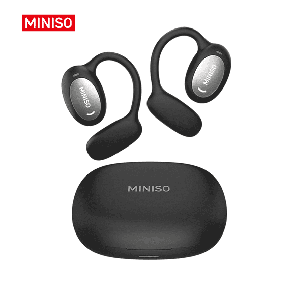 MINISO Wireless Bluetooth 6.0 Open-Ear Earbuds, AI Translator, Noise-Cancelling Headphones, 130  Languages, for Travel/Gym, Black   Gray