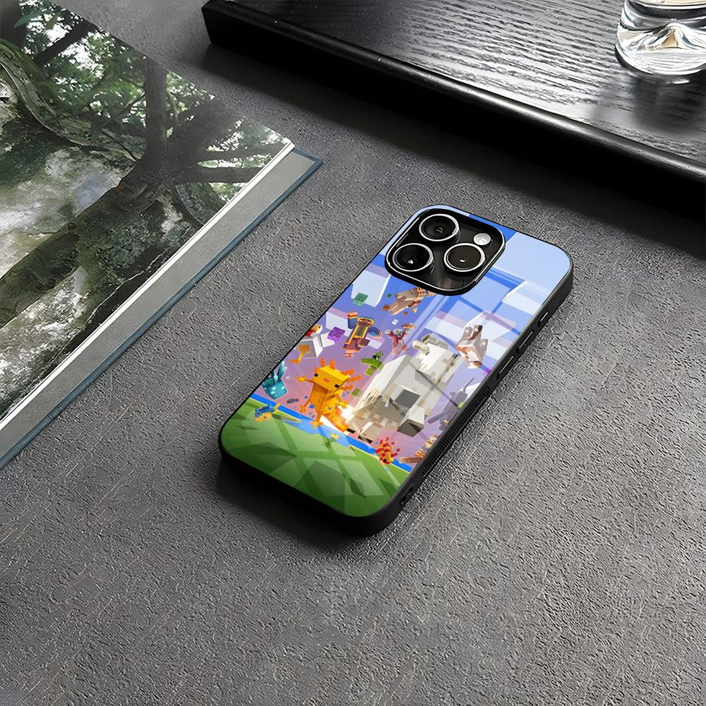 MINISO-Cute M-Minecraft Block World Phone Case For IPhone 16 15 Pro 11 ...