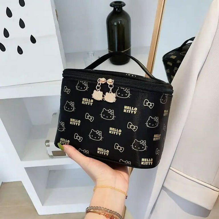 Miniso Cute Makeup Bags with Hello Kitty Accesorios Nylon Waterproof Luxury Brand Make Up Pouch Fashion Trend Cosmetic Bag Size 1 Black