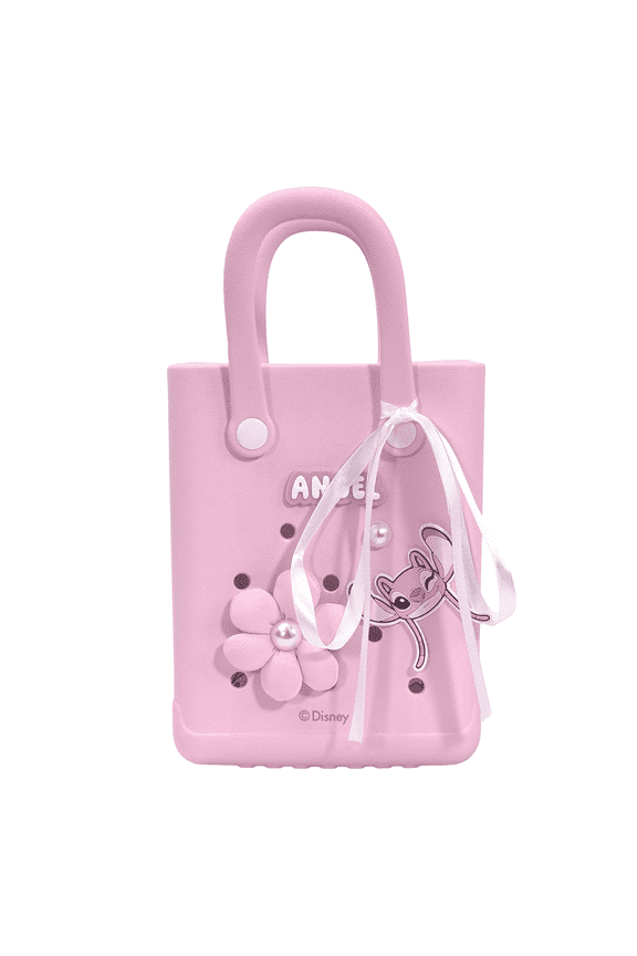 Disney Lilo & Stitch Collection Holes Small Handheld Bag - Cute Pink Hole Punch Design Tote with Angel Flower & Pearl Decor