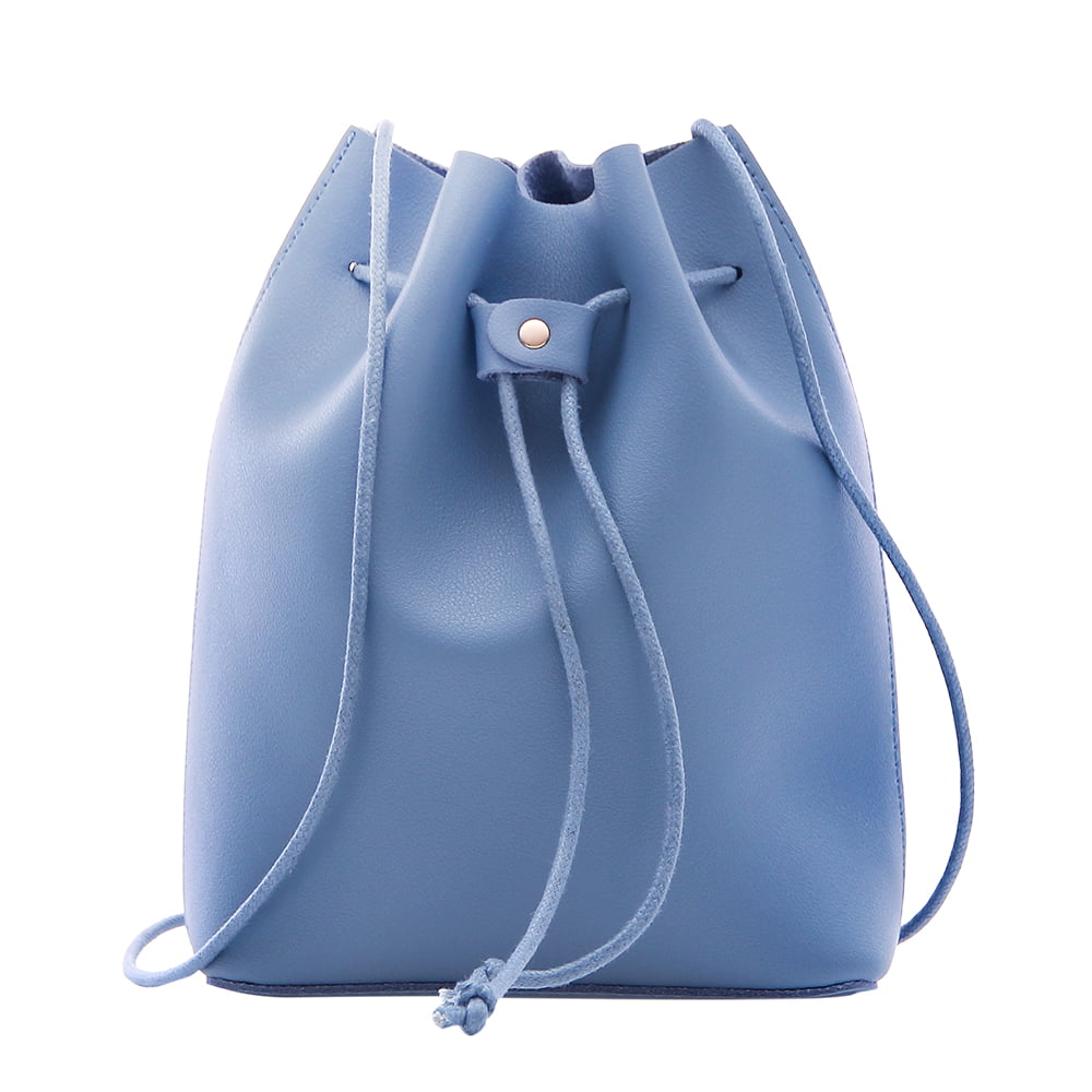 MINISO Drawstring Bucket Bag with Long Shoulder Strap Small Hobo Crossbody  Bags for Women Girls, Blue 
